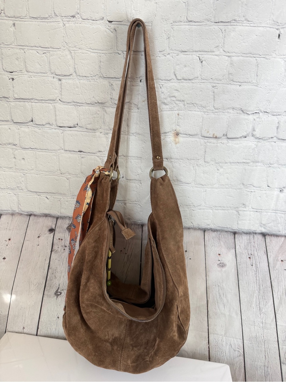 Free People Suede Shoulder Hobo Bag in Tan Brown